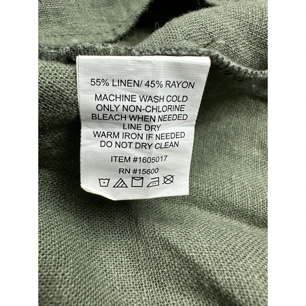 Briggs Linen Blend Dress Womens Small Olive Green V-Neck Cuffed Sleeve Pockets